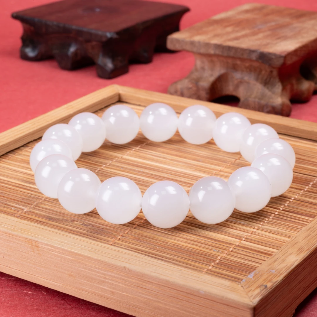 【倔老头精品】和田玉羊脂级白玉圆珠素圈手串单珠卡约11+mm