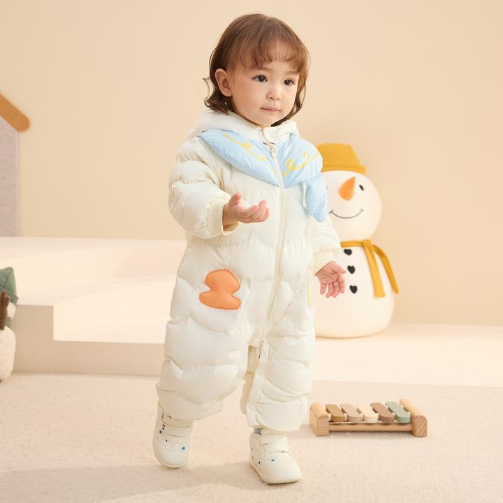 折扣宝宝婴儿羽绒连体衣服外出服男女童抱衣加厚儿童爬服冬款