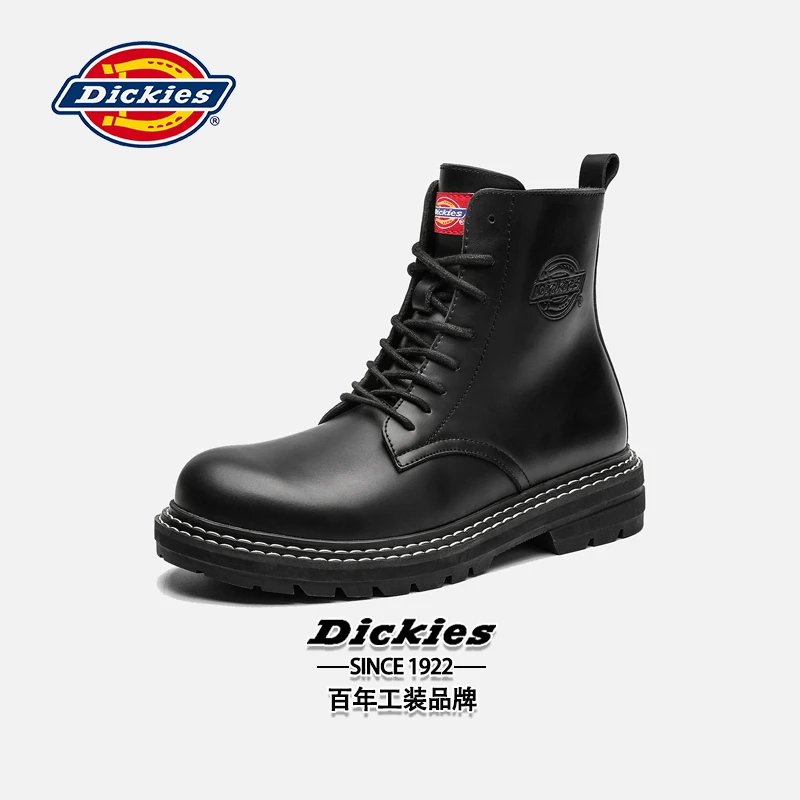 Dickies马丁靴男款高帮雪地靴加绒秋季棉鞋真皮男靴机车靴防水