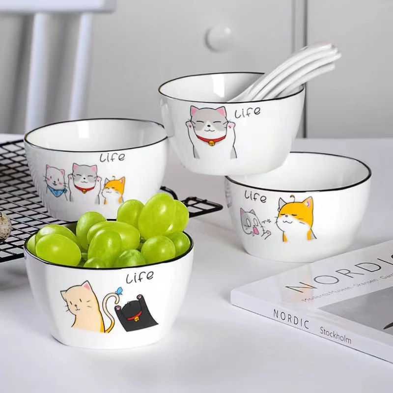 4.5英寸好多猫卡通方碗 四只装吃饭碗个性欧式家用沙拉碗米饭碗