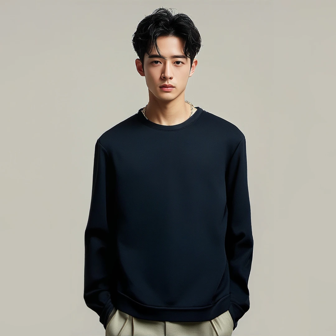 新款黑色加绒净版卫衣长袖运动时尚休闲百搭简约圆领男士秋冬