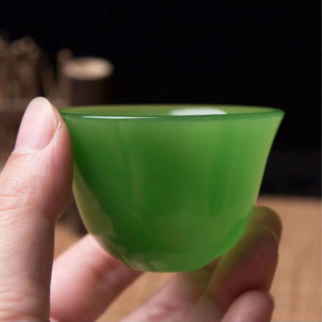 绿琉璃玉石小酒杯中式烈酒杯复古新款白酒杯家用装清酒黄酒