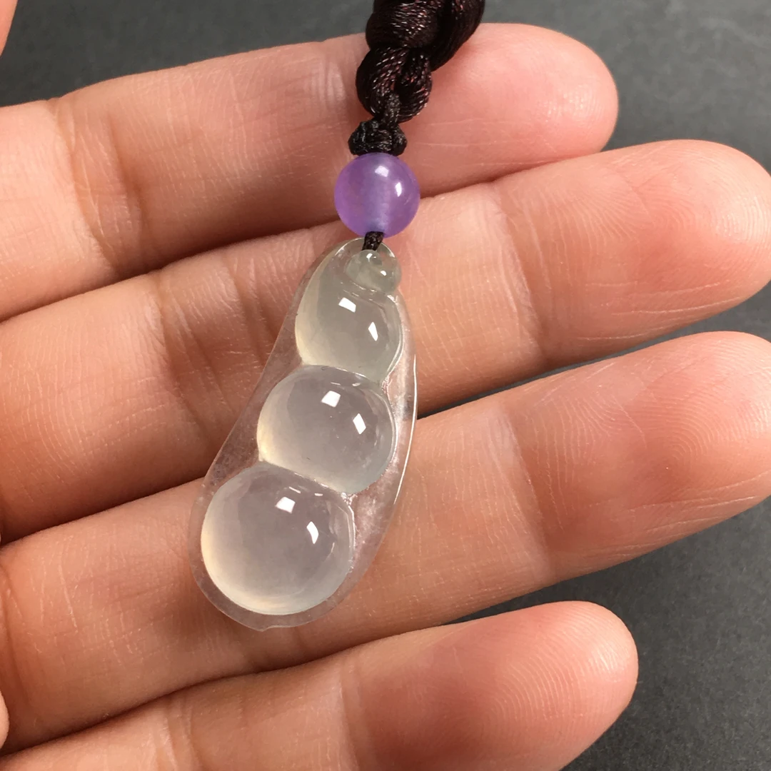 尺寸29.2-13.1-7天然翡翠玉石老坑冰透福豆吊坠项链气质挂坠珠宝