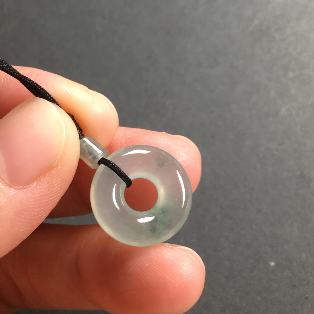 尺寸15.7-4.1天然翡翠玉石冰透胶晴水飘彩甜甜圈项链挂坠手链多用