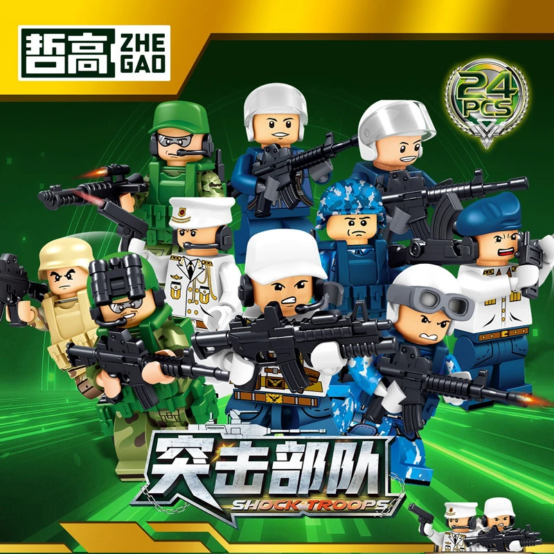 哲高特警警察积木小人仔盲袋消防员宇航员雇佣兵特种部队益智玩具