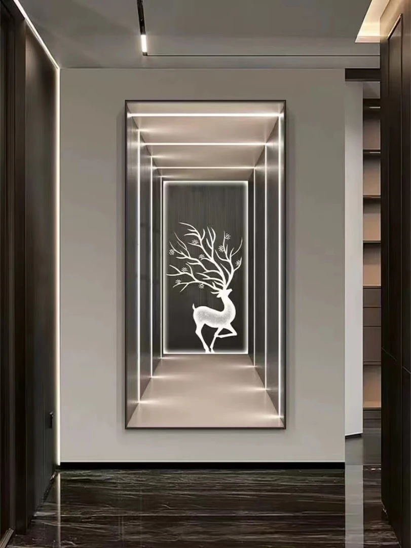 玄关画空间延伸视觉效果现代简约晶瓷镶钻轻奢高级大气手工装饰画