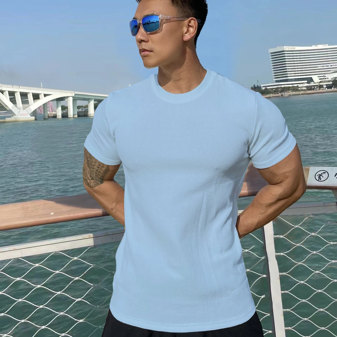 春夏男款短袖套头圆领蛇纹打底衫运动健身休闲锻炼短袖透气速上衣