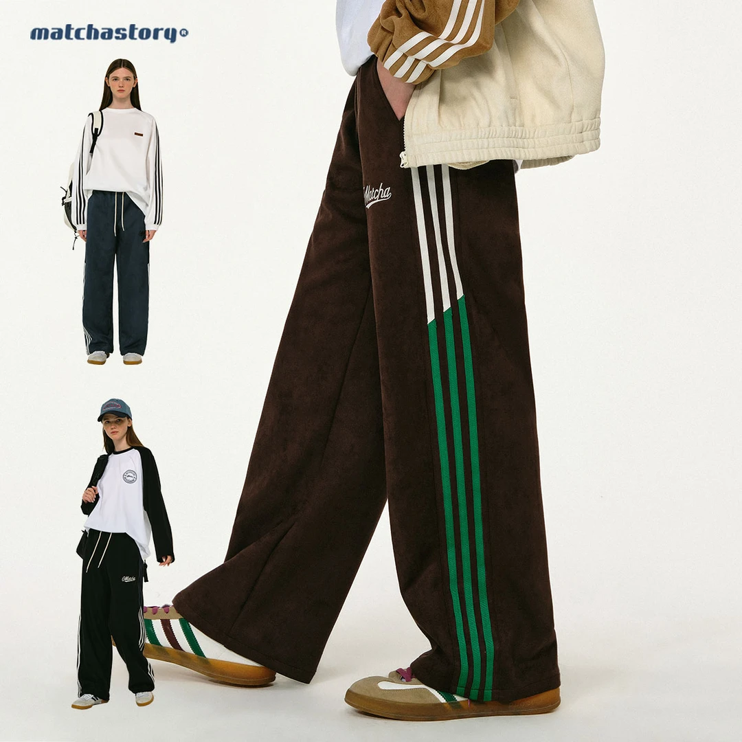 MATCHA STORY 字母刺绣侧边织带宽松直筒休闲裤 M23872023