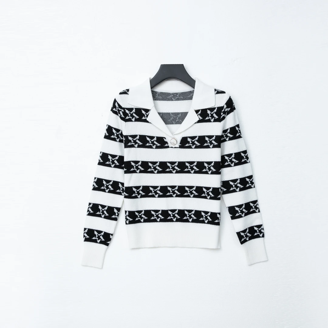 【千韵伊然】早秋时尚气质条纹拼色宽松休闲显瘦针织上衣1203