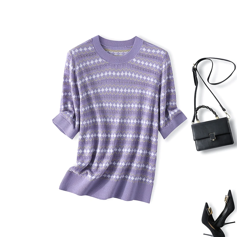 【千韵伊然】夏季时尚百搭圆领套头显瘦上衣0608