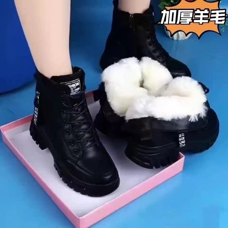 断码意尓康软皮雪地靴女冬季皮毛一体加厚马丁靴保暖防滑加绒东