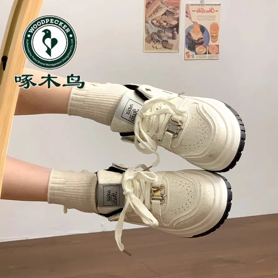 啄木鸟白鹿同款透气小白鞋女2024新款夏季百搭增高运动春秋板鞋女