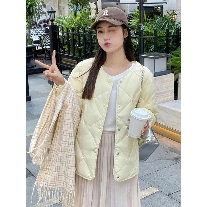 秋冬新款菱格轻薄羽绒服女短款2023冬季新款保暖内胆薄款小个子