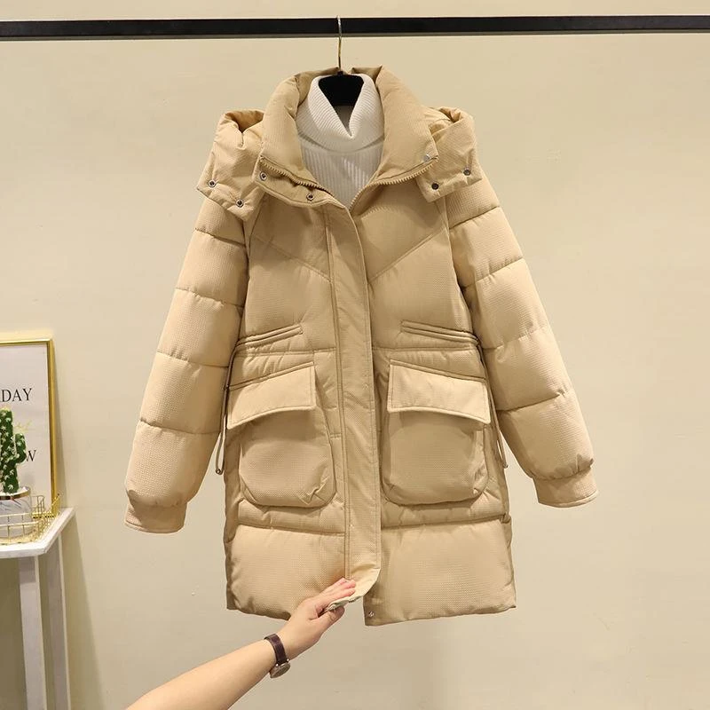 羽绒羽绒服女中长款2023新款冬季加厚棉衣韩版宽松小个子连