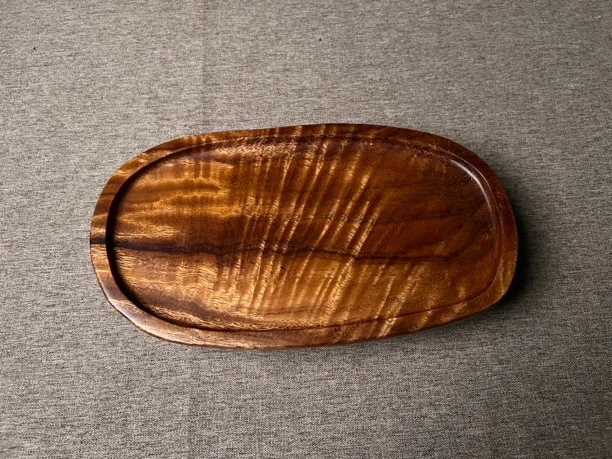 南美胡桃木金丝闪光纹干泡茶盘34×19×6日式纯手工整木掏挖