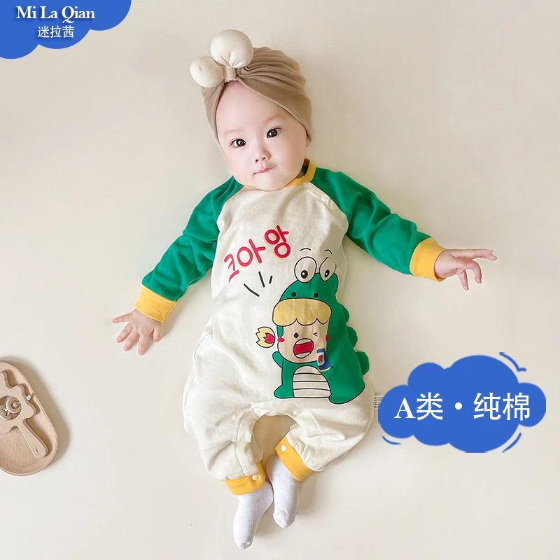初生婴儿连体衣春秋宝宝衣服超萌新生儿纯棉长袖秋装幼儿外出爬服