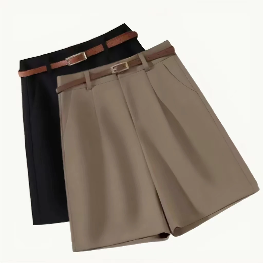 【送腰带】西装短裤女夏季新款时尚高腰显瘦直筒百搭休闲裤五分中裤