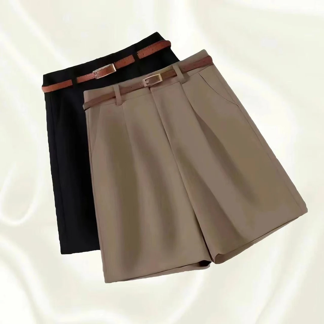 (送腰带)西装短裤女夏季休闲薄款时尚显瘦宽松直筒百搭三分五分裤