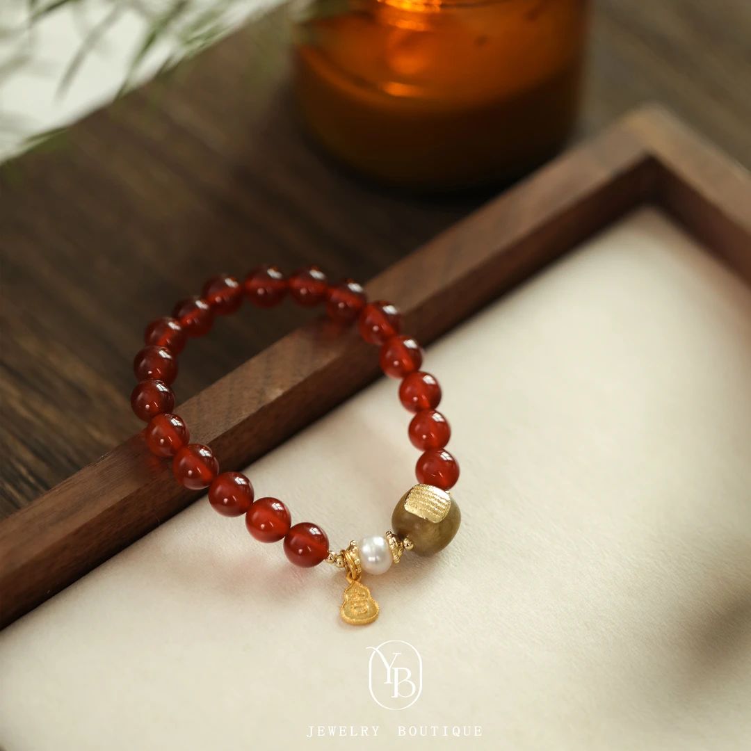 红玛瑙手串珍珠玛瑙手链轻奢小众精致红色女款时尚女生闺蜜百搭