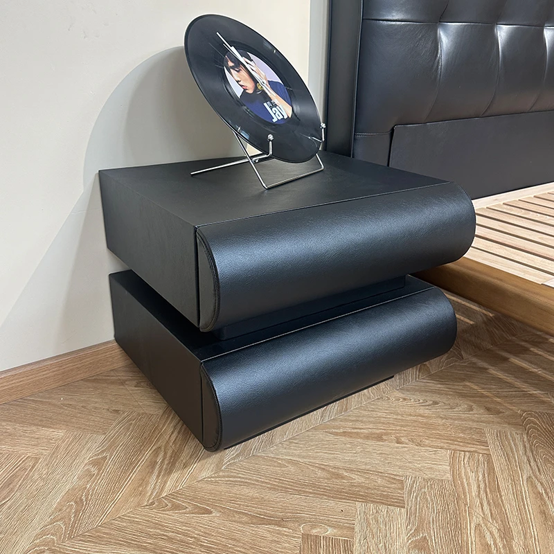 宜可床头柜简约现代轻奢实木卧室床边柜皮质极简易小型网红置物架