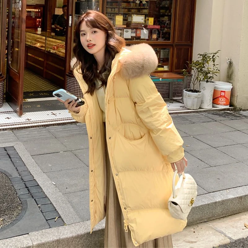 【泡泡专属】中长款棉衣连帽冬季新款韩版加厚保暖大毛领棉服外套