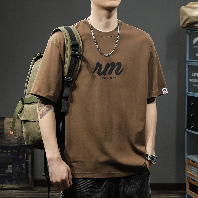 Salodac/美式休闲简约百搭印花短袖t恤男夏季宽松半袖上衣重磅纯