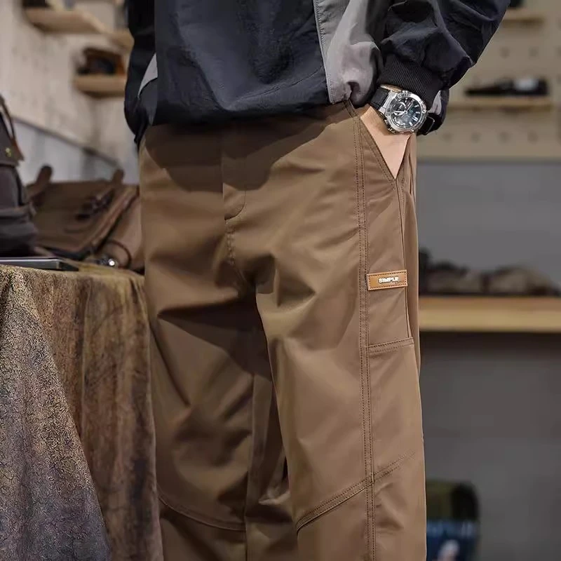 Salodac美式潮牌痞帅拼接工装裤男秋冬新款宽松直筒设计感休闲裤