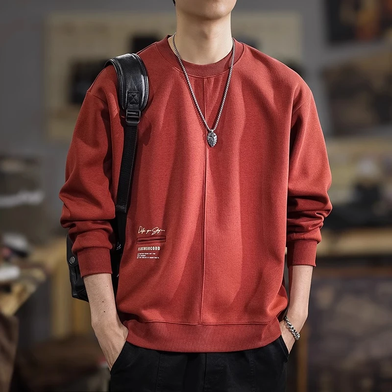 Salodac新款秋季高端休闲卫衣男美式宽松潮流百搭圆领内搭上衣服