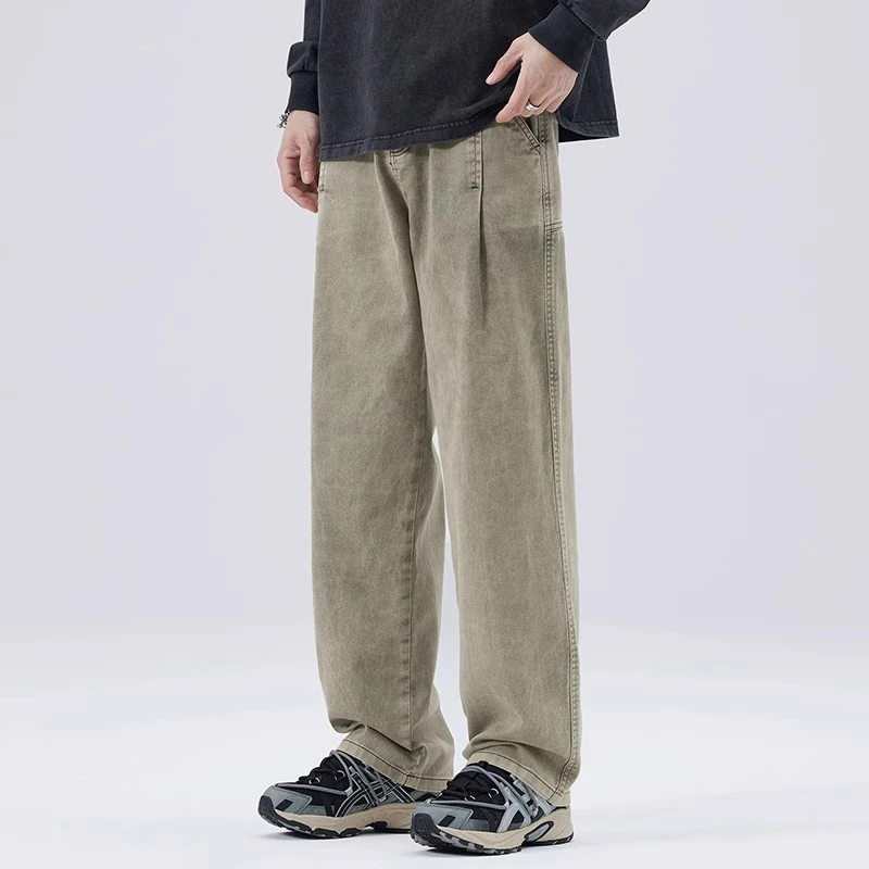 Salodac日系复古休闲牛仔裤男宽松直筒秋冬季潮牌垂感阔腿长裤子