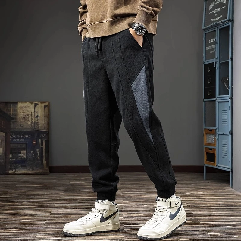 Salodac秋季新款拼色束脚运动裤男潮流百搭宽松大码休闲长裤卫裤