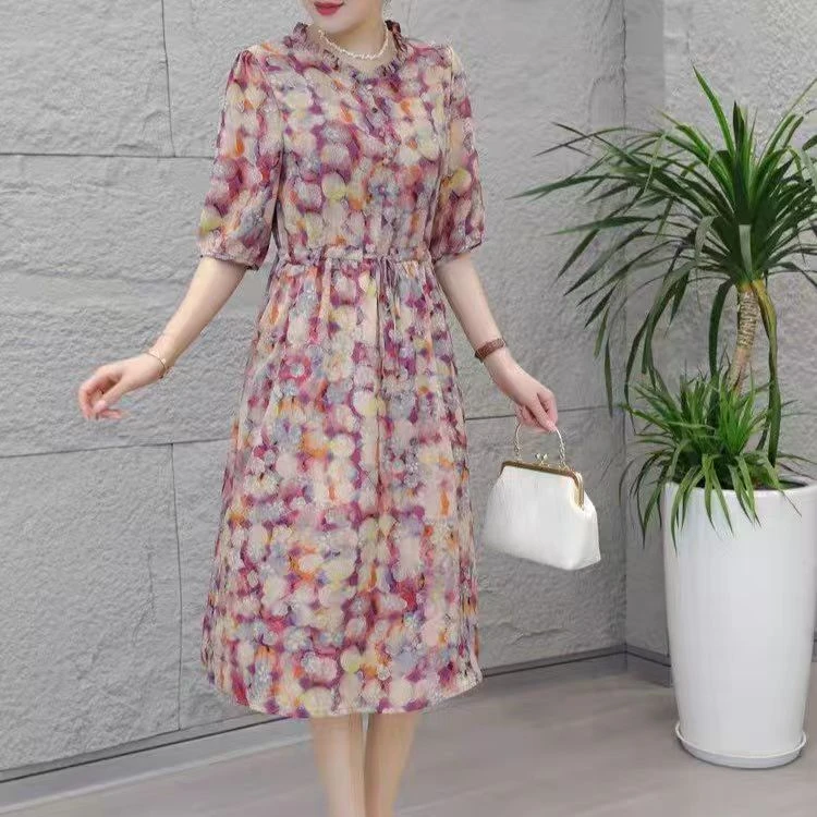 【花海】气质圆领碎花连衣裙收腰显瘦圆领时尚裙子3000