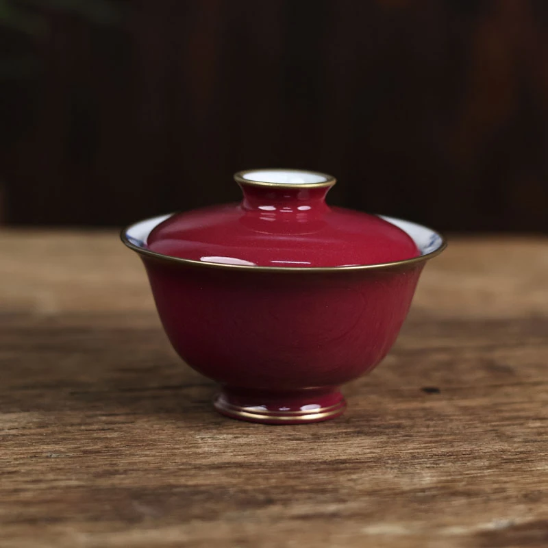 玫瑰红龙华富贵小盖碗（华隐S0607）