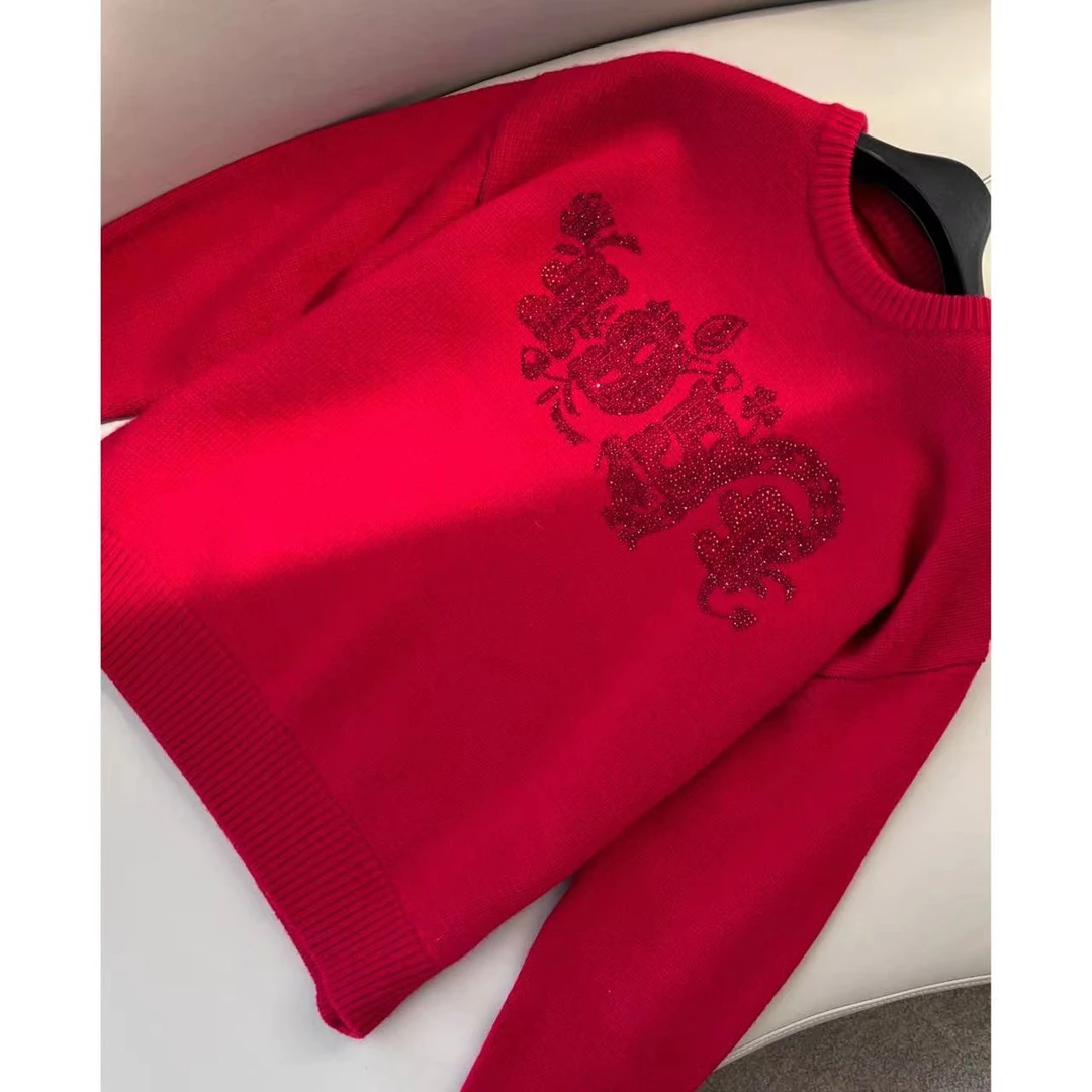 【晨老板】~ceilina【红飞翠舞】时尚重工烫钻圆领针织衫79233078