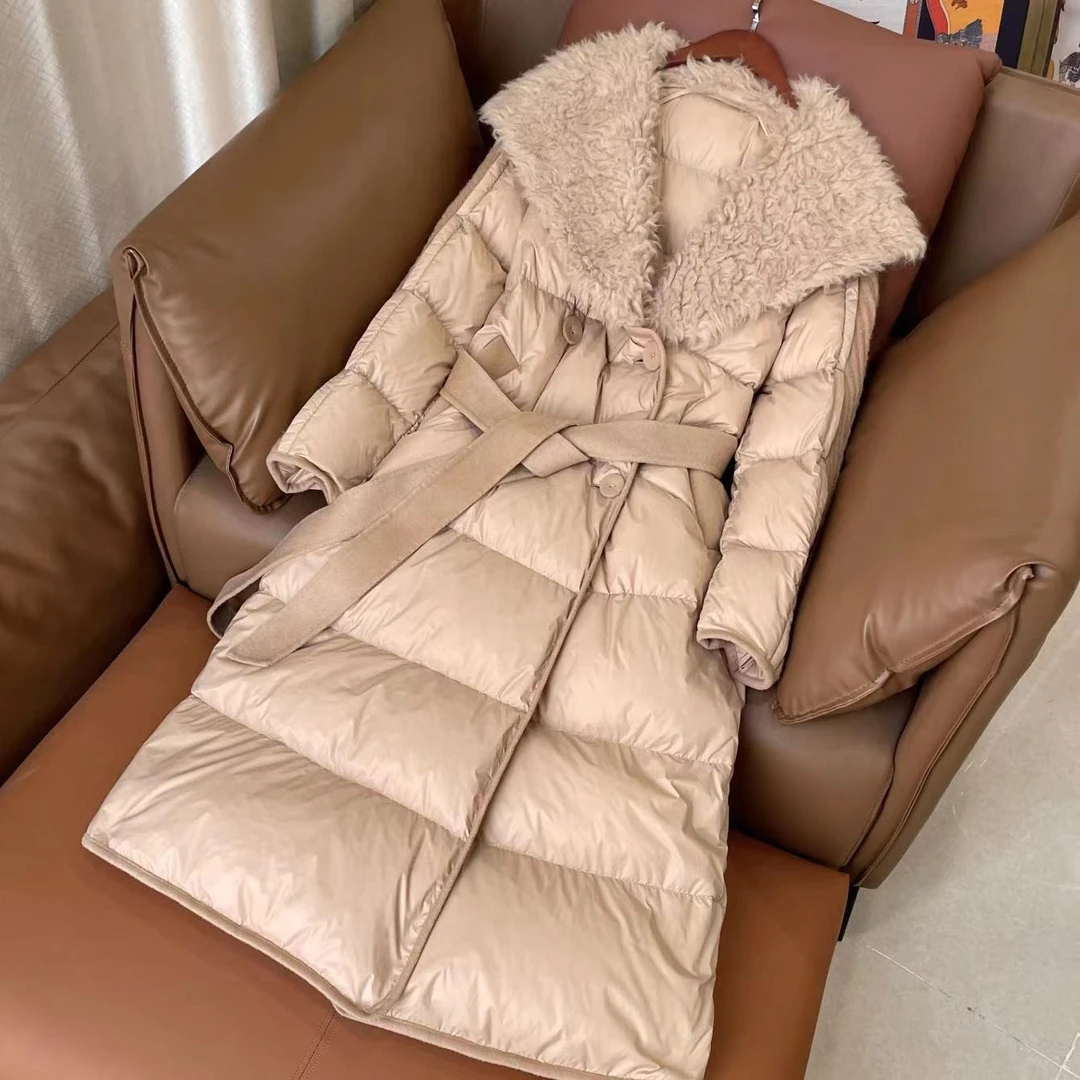 【晨老板】~ CEILINA 时尚气质宽腰带翻领鹅绒服羽绒服毛领79226017