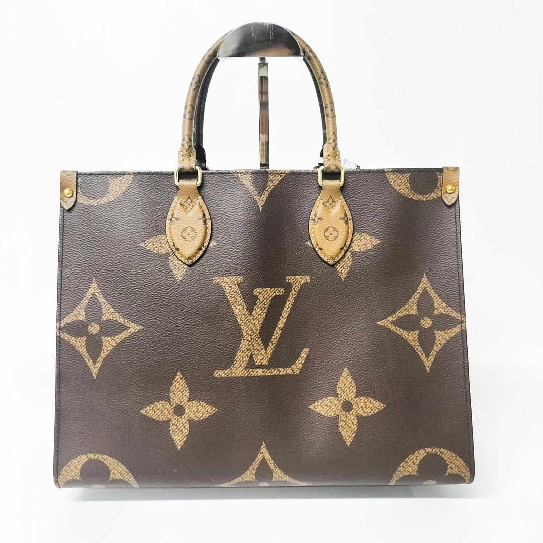 99新 LV LVonthego中号老花包拼色黑色特大经典托特包手提单肩包