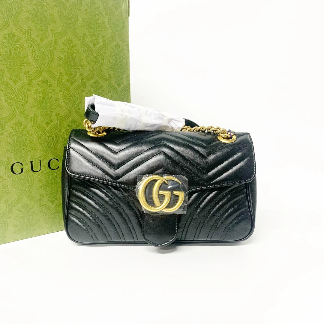 99新 GUCCI/古驰 Gucci Marmont 22黑色单肩斜挎包