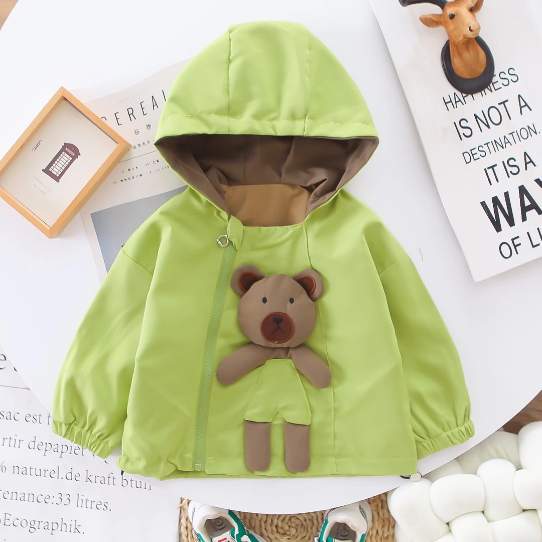 儿童秋季卡通百搭可爱小熊连帽外套2024中小童时尚冲锋衣外套