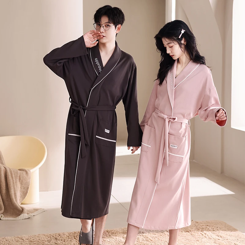 情侣睡袍100%纯棉睡衣男女士双面全棉浴袍家居服春秋冬季长袖晨袍
