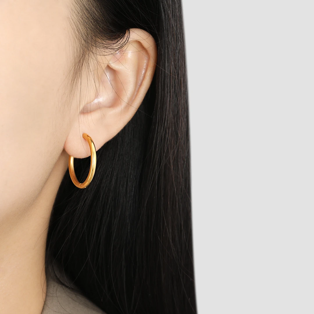 钛钢耳饰 大号圆线素圈耳圈耳环时尚个性百搭高级感钛钢耳扣