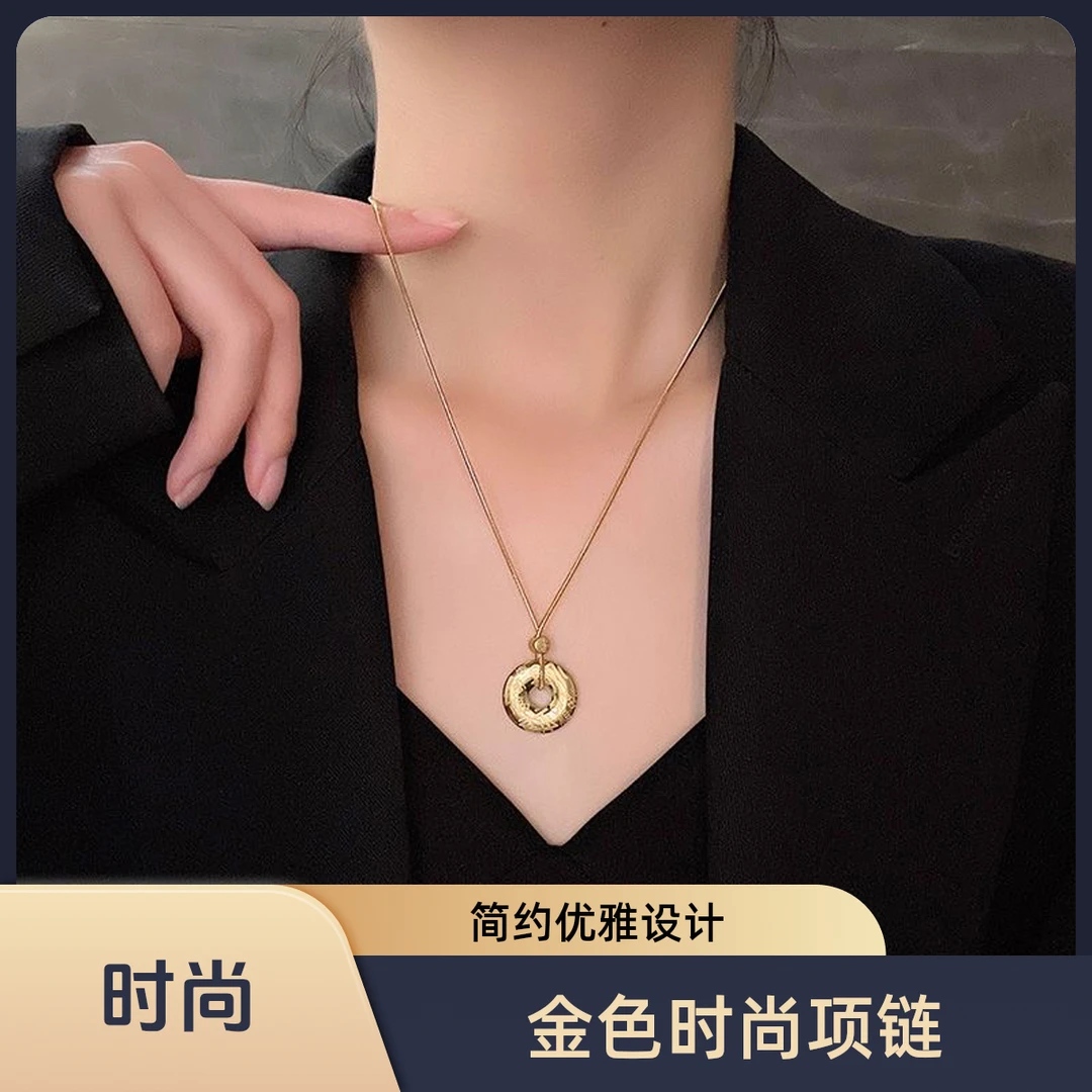 钛钢项链 新中式中国风小众设计感双面福字平安扣钛钢蛇骨项链