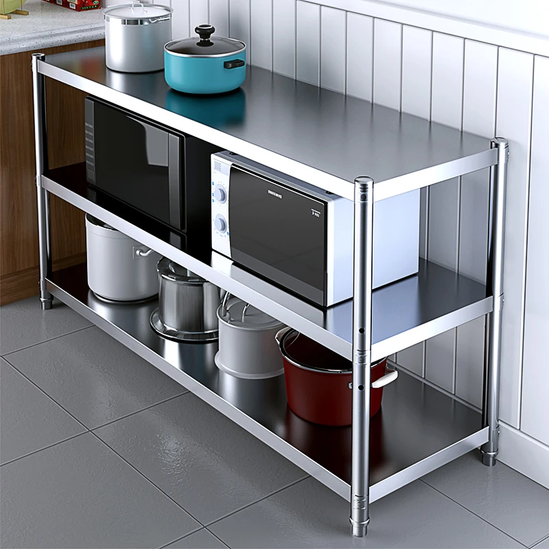 更厚三分之一厨房置物架落地不锈钢置物架收纳微波炉架子储物货架