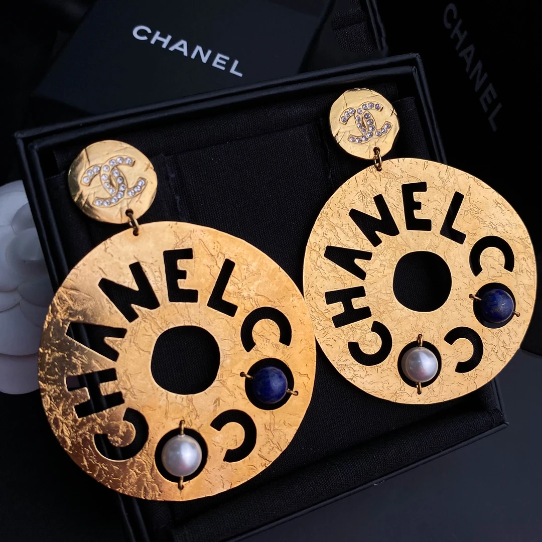未使用 Chanel/香奈儿 闲置双C 埃及系列金色字母圆环 耳环 S6039