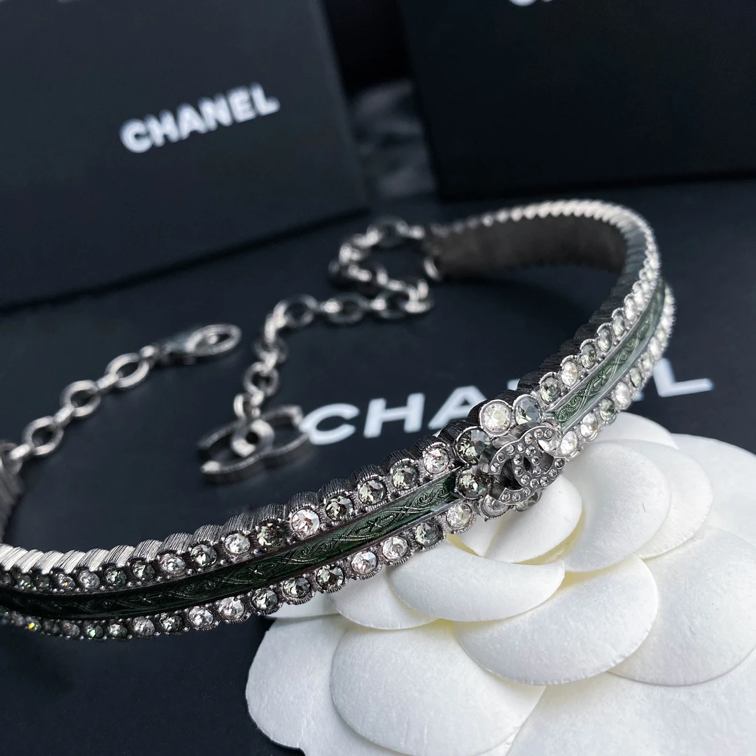 全新未使用 Chanel/香奈儿 经典双C  枪色印花镶钻项链 S3614