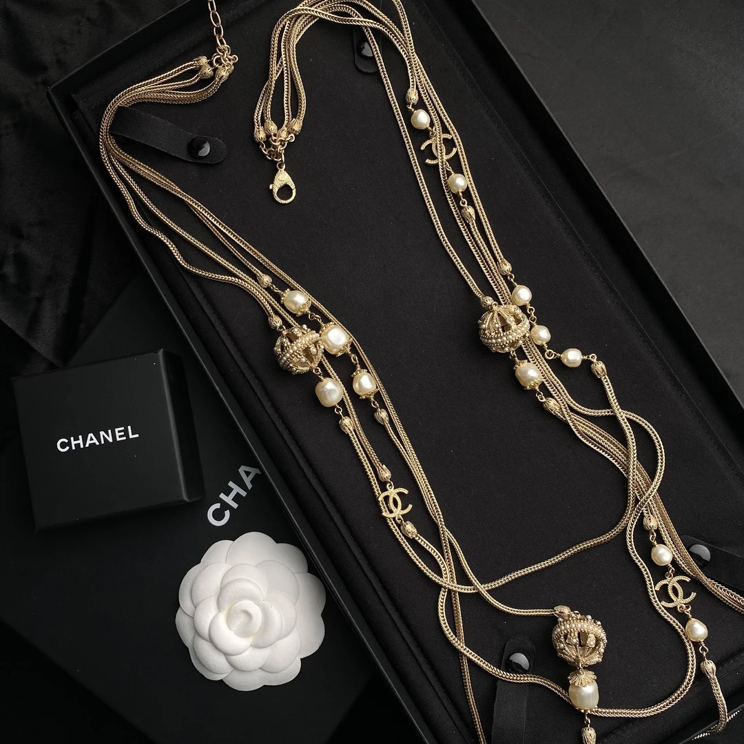 全新未使用 Chanel/香奈儿 经典双C 巴洛克珍珠多层链条项链S3349