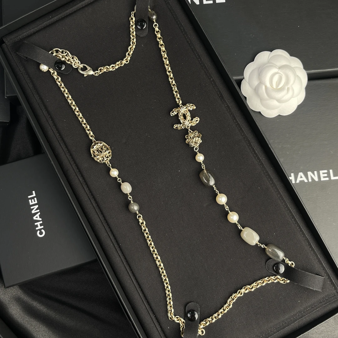 全新未使用 Chanel/香奈儿 经典双C 琉璃珠珍珠 链条长项链 S3336