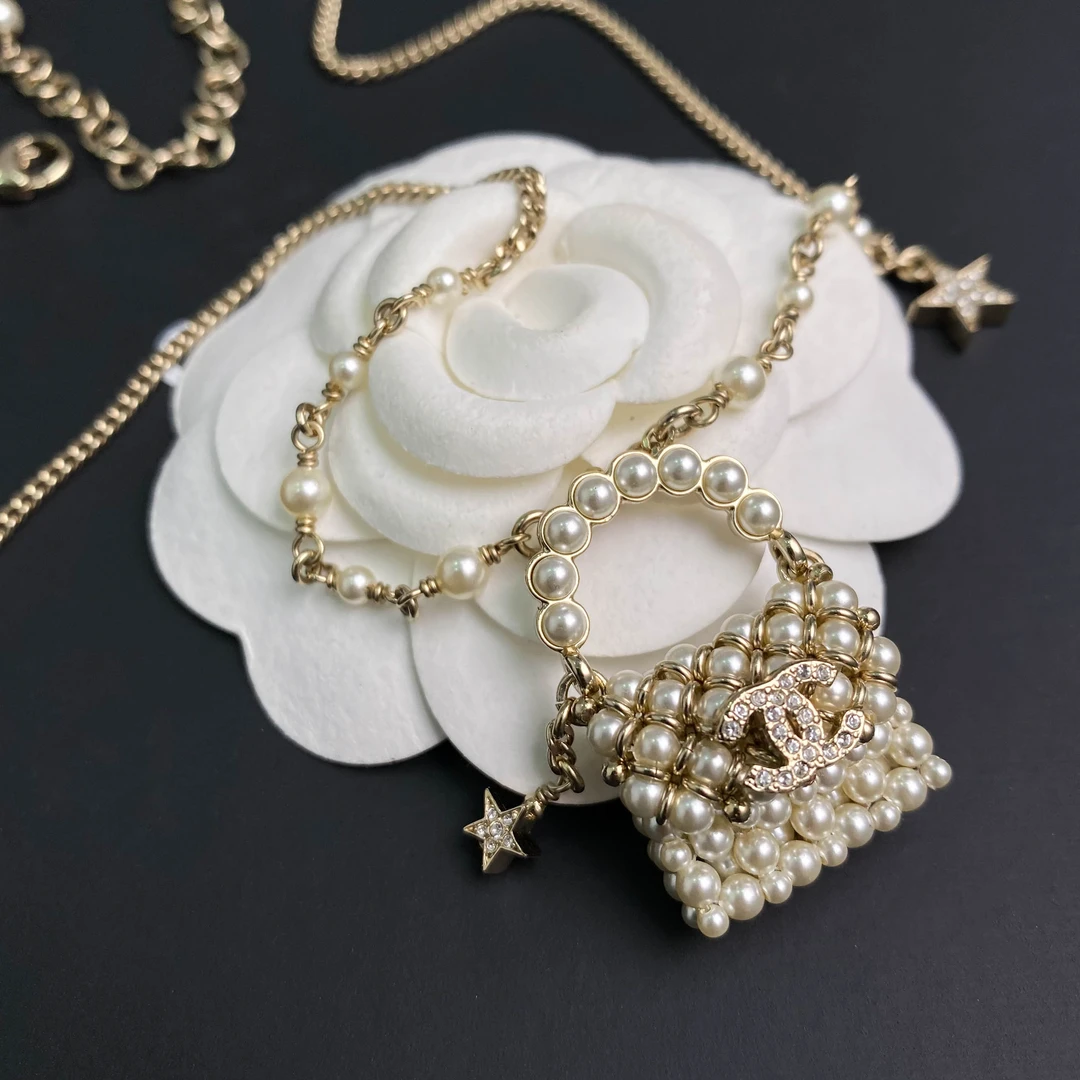 全新未使用 Chanel/香奈儿 23A新款双C星星镶钻珍珠包包项链S1860