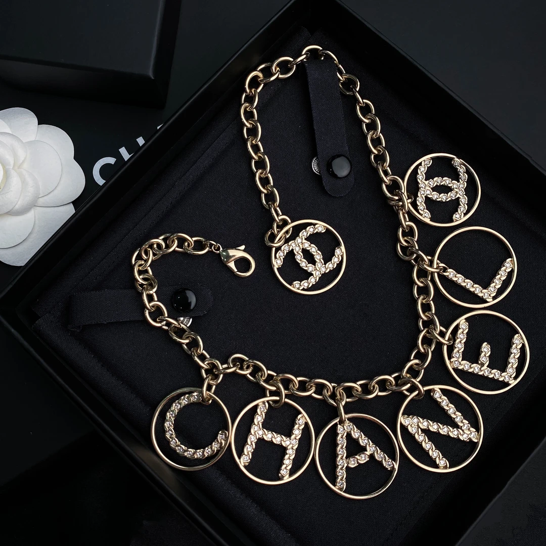 全新未使用 Chanel/香奈儿 经典双C 金色圆环字母镶钻 项链 S3681