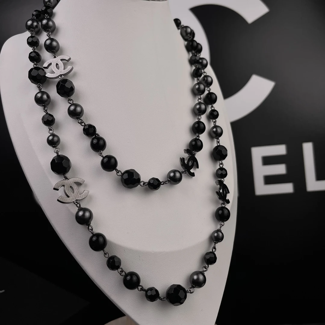 全新未使用 Chanel/香奈儿 经典双C 枪色黑色珍珠 毛衣链 S4001