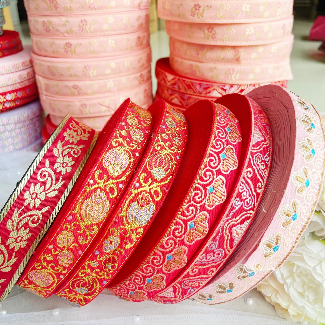 玖阁家2.5cm/2cm10码民族风祥云元宝刺绣提花带手工DIY蝴蝶结织带