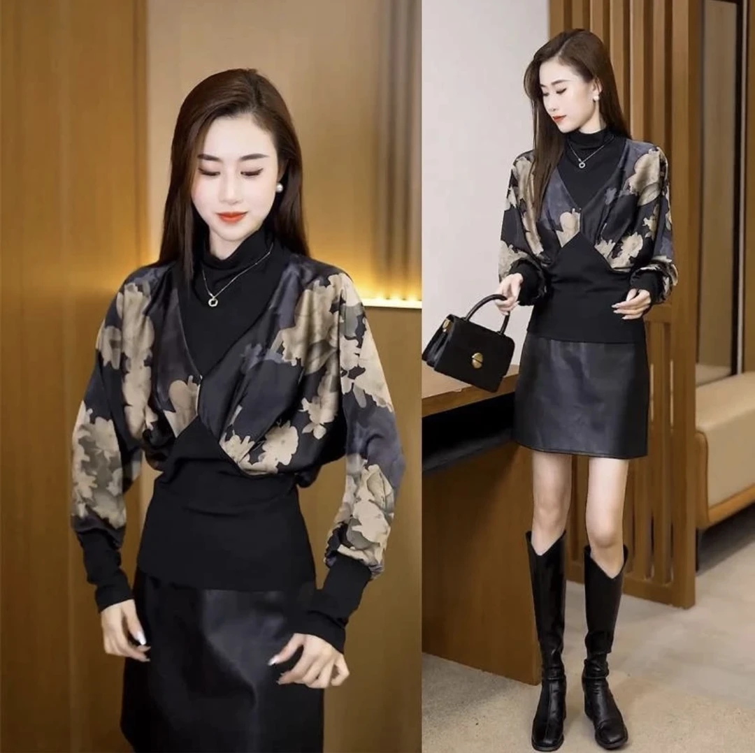 洋气假两件衬衫女新款时尚省钱风百搭显瘦高级感拼接长袖上衣